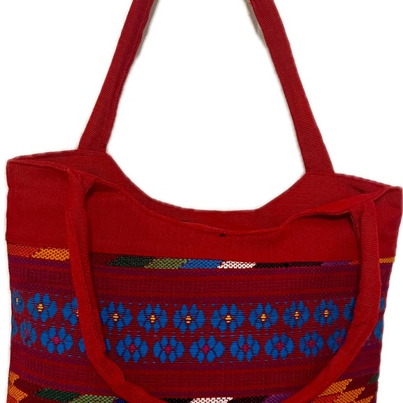 VYG BOHO HIPPIE Shoulder BAG Woven handbag purse Festival Red handles straps - Picture 3 of 9